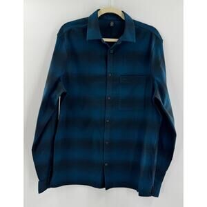Lululemon Men's Plaid Shirt Black Blue Long Sleeve Active Flannel Performance L